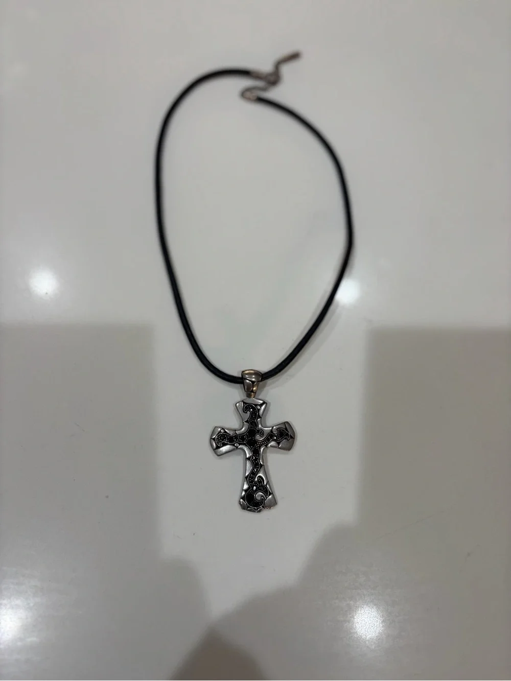 John Hardy Silver and Black Cross Pendant Necklace